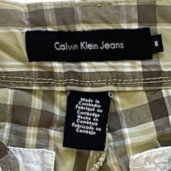 Calvin Klein Jeans Women's Shorts 8 Green Brown Flat Front Pockets Preppy Plaid - Picture 3 of 5